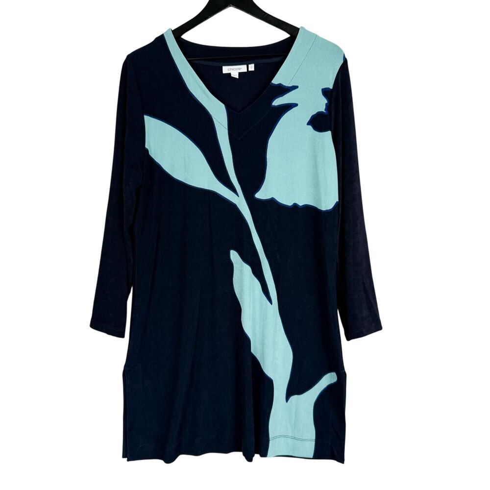 Chico's Travelers V-Neck Tunic Navy Blue - Size 2 (Large)